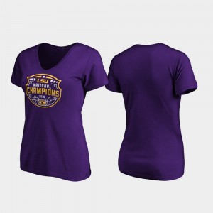 LSU Tigers T-Shirt Purple Official Logo V-Neck College Football Playoff 2019 National Champions Ladies