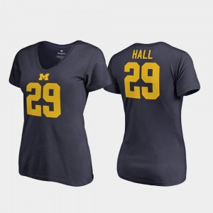Michigan Wolverines Leon Hall T-Shirt College Legends V-Neck #29 Navy Womens