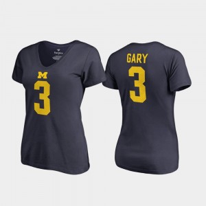 Michigan Wolverines Rashan Gary T-Shirt Navy College Legends V-Neck Name & Number #3 Women's