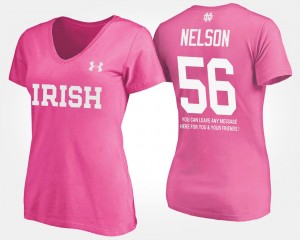 Notre Dame Fighting Irish Quenton Nelson T-Shirt Pink #56 With Message Ladies
