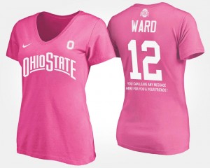 Ohio State Buckeyes Denzel Ward T-Shirt For Women's #12 With Message Pink