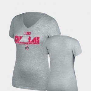 Ohio State Buckeyes T-Shirt Ladies Heather Gray Locker Room V-Neck Top of the World 2018 Big Ten Football Champions