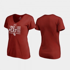 Oklahoma Sooners T-Shirt For Women 2018 Big 12 Football Champions Four-Peat V-Neck Crimson
