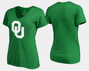 Oklahoma Sooners T-Shirt St. Patrick's Day Kelly Green Womens White Logo