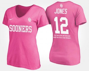 Oklahoma Sooners Landry Jones T-Shirt For Women #12 Pink With Message