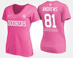 Oklahoma Sooners Mark Andrews T-Shirt With Message #81 Women's Pink