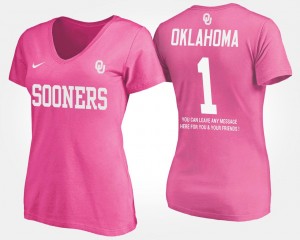 Oklahoma Sooners T-Shirt Pink No.1 Short Sleeve With Message #1 Women's