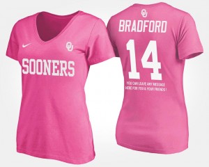 Oklahoma Sooners Sam Bradford T-Shirt Pink Womens With Message #14