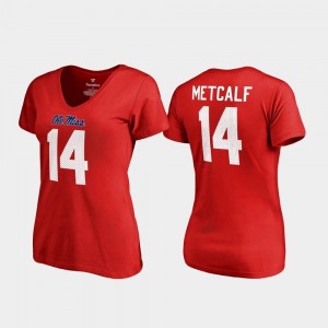 Ole Miss Rebels DK Metcalf T-Shirt Red College Legends V-Neck Name & Number Women's #14