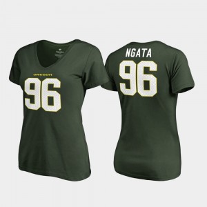 Oregon Ducks Haloti Ngata T-Shirt For Women's #96 V-Neck College Legends Green