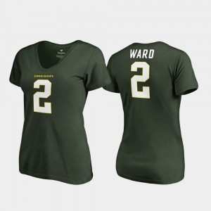 Oregon Ducks T.J. Ward T-Shirt College Legends #2 Green Womens V-Neck