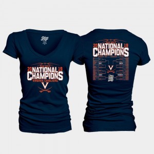 Virginia Cavaliers T-Shirt Navy 2019 Men's Basketball Champions 2019 NCAA Basketball National Champions Bracket V-Neck For Women