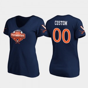 Virginia Cavaliers Customized T-Shirt Women's 2019 ACC Coastal Football Division Champions Navy #00 V-Neck