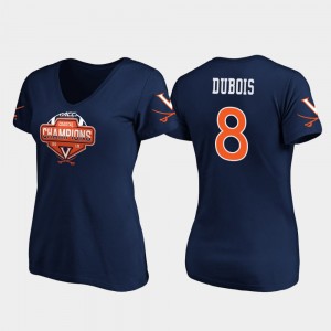 Virginia Cavaliers Hasise Dubois T-Shirt Navy #8 2019 ACC Coastal Football Division Champions V-Neck Women's