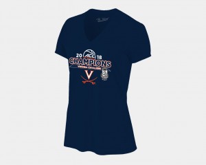 Virginia Cavaliers T-Shirt Navy V-Neck 2018 ACC Champions Locker Room Basketball Conference Tournament For Women