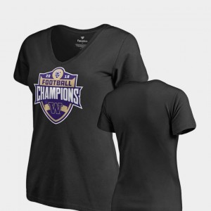 Washington Huskies T-Shirt For Women's V-Neck Black 2018 PAC-12 Football Champions