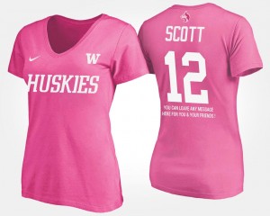 Washington Huskies J.K. Scott T-Shirt Pink Womens #12 With Message