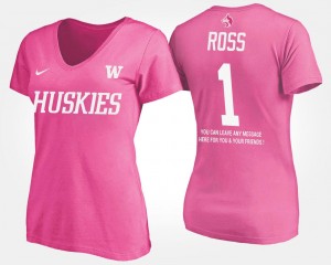 Washington Huskies John Ross T-Shirt #1 Women With Message Pink