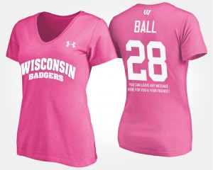 Wisconsin Badgers Montee Ball T-Shirt #28 For Women With Message Pink