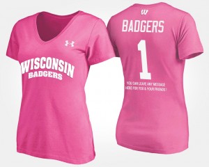 Wisconsin Badgers T-Shirt Women No.1 Short Sleeve With Message Pink #1