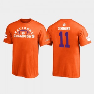 Clemson Tigers Isaiah Simmons T-Shirt Orange For Kids 2018 National Champions Pylon #11