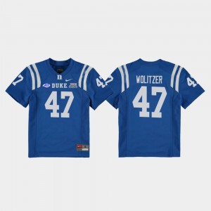 Duke Blue Devils Ryan Wolitzer Jersey College Football Game 2018 Independence Bowl #47 Royal For Kids