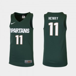 Michigan State Spartans Aaron Henry Jersey Green College Basketball Replica #11 Kids