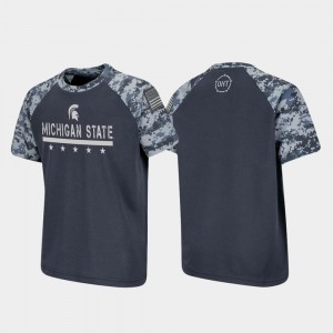 Michigan State Spartans T-Shirt Charcoal OHT Military Appreciation Raglan Digital Camo Kids