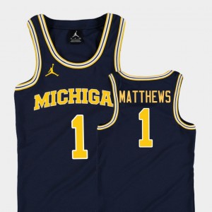 Michigan Wolverines Charles Matthews Jersey Navy College Basketball Jordan #1 Replica For Kids
