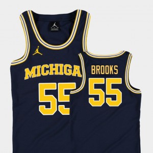 Michigan Wolverines Eli Brooks Jersey College Basketball Jordan For Kids Navy #55 Replica