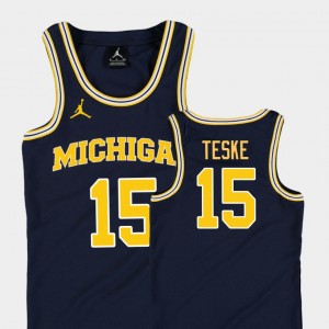 Michigan Wolverines Jon Teske Jersey Navy Replica For Kids College Basketball Jordan #15
