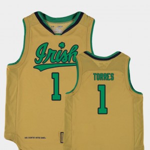 Notre Dame Fighting Irish Austin Torres Jersey #1 Youth Replica Gold College Basketball Special Games