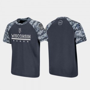 Wisconsin Badgers T-Shirt Raglan Digital Camo Charcoal OHT Military Appreciation Youth